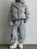 Women's Stripe Cotton Padded Coat Pant Set Loose Full Sleeve Hooded Zipper Jacket Elastic Waist Pants Winter Suits