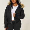Chic Fur Collar Hooded Women's Cotton Jacket Solid Zipper Slim Waist Pocket Warm Thick Coat Winter Autumn Female Outerwear