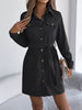 Autumn Winter Casual Solid Color Corduroy Women Dresses Elegant Single Breasted Long Sleeve Lace Up Mini Dress Khaki Black Red