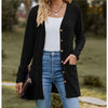 Autumn Women's Milled Pit Stripe V-Neck Solid Colour Button Long Sleeve Ladies Casual Extensions Cardigan Jacket Coat