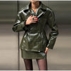 PU Leather Skirt Sets Women Lapel Long Sleeve Double-breasted Jacket Hip Package Short Skirt Suits Female Street Outfits