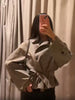 Beige Checkered Cropped Trench Coat Women Stand Collar With Waist Belt Loose Oversized Autumn Daily Wear Outer Jacket