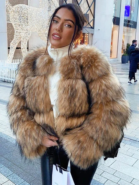 Woman Faux Raccoon Fur Coat Short Warm Fur Top Furry Jacket Women Winter Plush Fluffy Fur Coats for Woman