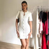 White Elegant Knitted Mini Dress For Women Metal Button Sexy Slim Rib Sweater Dress Holiday Party Outfits Autumn