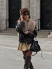 Ladies Winter Retro Fur Collar Leather Jacket V‑Neck Full Lapel Long Sleeve Double Breasted Urban Warm Casual Outer