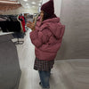 Women's Oversized Coats Print Hooded Padded Jackets Winter Female Stand Collar Long Sleeve Zipper Loose Puffy Coat Outerwear