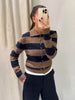 Women's Striped Knitted Cardigan Coat Female Long Sleeve Polo Collar Single Breasted High Street Casual Short Jacket