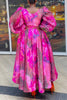 Elegant Plus Size Women's Maxi Dresses Floral Print Chiffon Puff Sleeve Round Neck Loose Ankle Length Boho Party Long Dresses