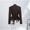 Elegant Lace Up Blazer Jacket Waist Cinching Irregular Hem V Neck Single Breasted Women's Suit Lady Commute Clothing