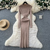 Vestidos Para Mujer Solid Half High Collar Autumn Winter Solid Woman Dresses Korean Sweater Elegant Long Dress