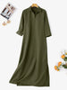 Women's Vintage Maxi Shirt Dress Spring 3/4 Sleeve Lapel Neck Slit Hem Long Dresses Loose Casual Solid Robes Femme