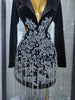 Black Color Women Long Sleeve Sexy V-Neck Waist Hollow Out Bodycon Mini Dress Velvet Shinning Diamond Chain Evening Party Dress