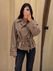 Plaid Short Trench Coat Women Lapel Collar Double Breasted Belted Waist Long Sleeve Loose Jacket Autumn Casual Chic Coats