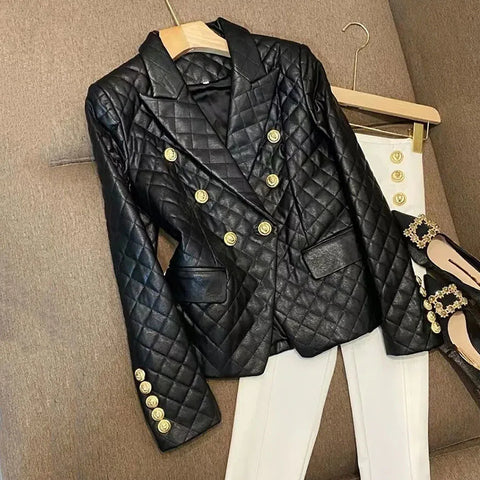 Black Elegant Suit Jacket Ladies Casual Double Breasted Women's Blazer Office Work Casual Female Outerwear