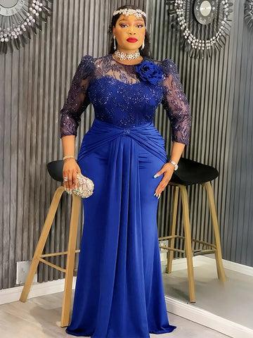 Sequins Long Sleeve Chiffon Dresses Elegant Women Party Prom Birthday Evening Maxi Robes African Dashiki Clothing Turkey Kaftans