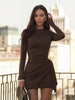 Sexy O-neck Long Sleeve Bandage Solid Short Dress Streetwear Women's Elegant High Waist Tunics Ruched Party Club Dresses