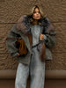 Winter Faux Fur Collar Woolen Coat Women Vintage Thick Hooded Long Sleeve Oversized Warm Jacket Lady High Streetwear