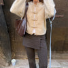 Fuzzy Frog Button Women's Knit Cardigan Long Sleeve Loose Cropped Cardigan Solid Relaxed Knit Top Daily Jackets