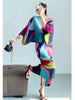 Pleated Batwing Sleeves Dress For Women's Autumn High End And Relaxed Print V-neck Holiday Dresses 17G1980