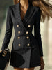 Women Striped Blazer Dress Lapel Double Breasted Long Sleeve Bodycon Mini Dress Elegant Office Work Party Slim Suit Dresses