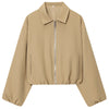 Women's Puffer Jacket Autumn Puff Beige Crop Coat Zip Up Oversized Jacket Plus Size Long Sleeve Tops Loose Outerwears