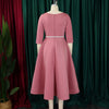 Dresses for Woman O Neck Full Sleeve Belt Waisted High Waisted Pleated A Line Ankle Length Elegant Female Birthday Gowns