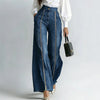 High Waist Gold Zipper Wide Leg Jeans Straight Leg Loose Denim Pant, Washed Casual Palazzo Trousers Pockets for Women