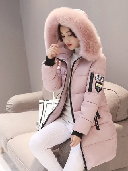 Zipper Pockets Design Plus Size Jacket Women Winter Collar Hooded Parka Clothing Elegant Slim Warm Thick Female Coat