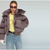 Hooded Women's Puffer Coat Zip Up Waist Cinched Puffer Jacket Thickened Cropped Bubble Coat Detachable Hood