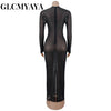 Women O-neck Long Sleeve Mesh Diamonds Rhinestones Long Dress Birthday Bodycon Mermaid Maxi Dresses Vestidos