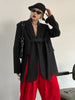 Contrast Color Ribbon Blazer Women's Notched Collar Loose Single Button Long Sleeves Split Suit Jacket