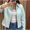 Solid Faux Suede Jackets Women's Stand Collar Full Sleeves Zip Cropped Coat Autumn Winter Lady Casual Outerwear