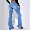 Women's Stylish Elegant Denim Flare Pants with Pocket, Casual Fit for All Seasons, Moderate Thickness Denim Trousers