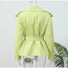 Solid Lace Up Short Windbreaker Women Elegant Full Sleeve Button Loose Chic Trench Coat Office Lady Daily Commute Outwear