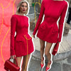 Bows Splice Long Sleeve Mini Dress Elegant Office Woman Solid Bodycon Club Party Dresses Autumn High Waist