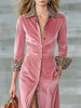 Vintage Women Velvet Shirt Maxi Dress Leopard Print Patchwork Long Sleeve Single Breasted High Slit Elegant Party Long Dresses