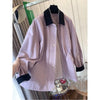 Retro Color Contrast Pink Polo Collar Loose Mid-length Coat for Women Spring and Autumn Korean Style Trench