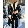 Elegant Women Pu Leather Double Breasted Nothched Collar Fluffy Long Coat Lady Winter Casual Outfits wear