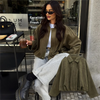 Casual Soft Martini Green Bomber Jackets Women Long Lantern Sleeve Oversized Autumn Winter Coats Outwears
