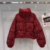 Winter Heavy Industry Colorful Sequin Stand Collar Warm Jacket For Women Cotton-padded Coat 11A07258