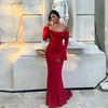 Autumn Off-Shoulder Maxi Dress Elegant Lace Flare Sleeves Red Evening Party Dress Women's Cocktail Dress