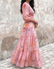 Women's Dress Spring Watercolor Flower V-Neck Shirt High Waist Lantern Sleeve A-Line Ruffle Chiffon Holiday Dress