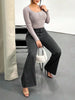 Women's Striped Trousers High Waist Flare Pants For Office Daily Wear All Season Slim Fit Bell-Bottom Formal Long Bottoms