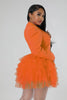 Vintage Women Single Breasted Notched Neck Puff Long Sleeve Mesh Cascading Ruffles Big Swing Blazer Dress Chic Vestidos