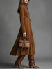 Women Autumn Winter Elegant Vintage Faux Suede Maxi Dress Zip‑Up Waist Tie Belt Cinched‑Waist Long Dress
