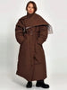 Women's Long Jackets Detachable Shawl Lace Up Waist Cinching Padded Coats Winter Lady Full Sleeve Solid Loose Coat Outerwear