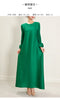 Pleated Dress Women's Round Neck Long Sleeve Casual Loose Lady Elegant Women's Dress
