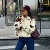 Chic Street Girls Cow Print Fur Coat Women Winter Brand Warm Faux Fur Jacket Autumn Iconic Streetwear