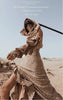 2 Pieces Set Women's Jacquard Knit Hooded Dress+Oversleeves Sets Desert Holiday Travel Wear Sand Dune Wasteland Style Dresses