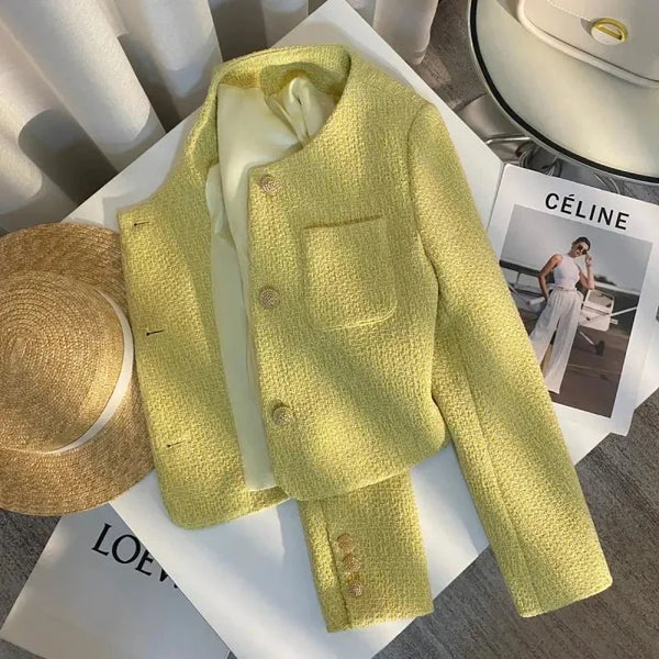 Cropped Tweed Jacket Women Elegant Quilted Coat Korean Thicken Blazer Winter Ladies Chic Design Suit Outerwear